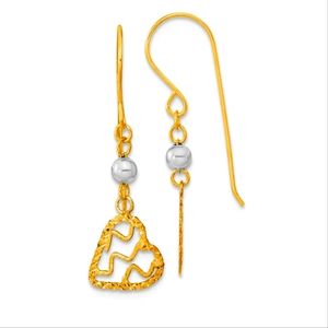 Solid 14kt Yellow/White Gold Heart Earrings